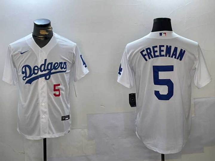 Mens Los Angeles Dodgers #5 Freddie Freeman Number White Cool Base Jersey